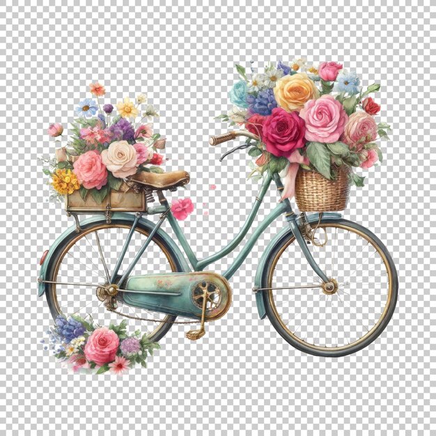 PSD vintage bicycle with flowers isolated on transparent background