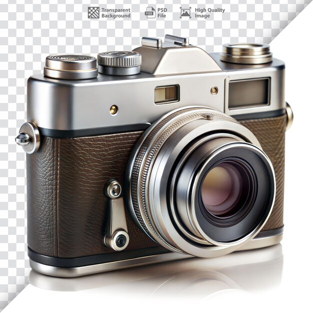 PSD vintage camera with leather details on transparent background