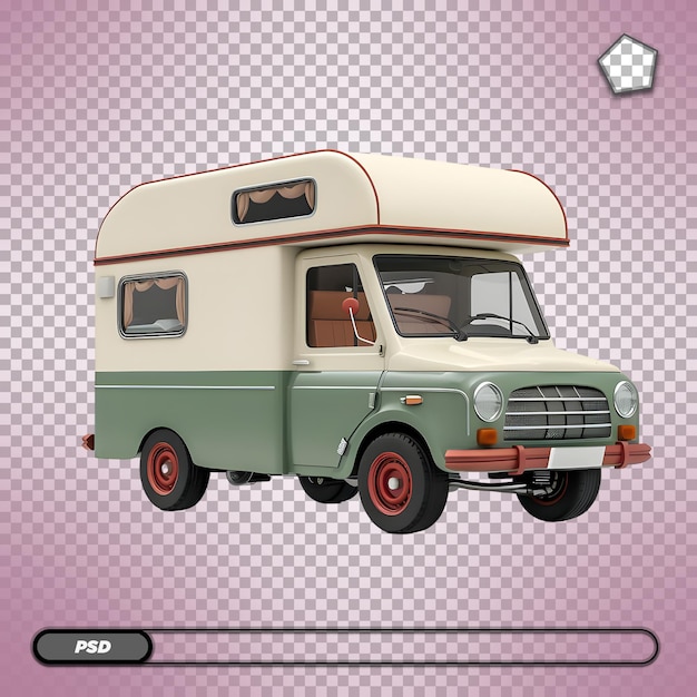 Vintage Camper Van with Pop Up Top Isolated on transparent background