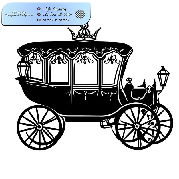 PSD a vintage carriage simple silhouette in black and white on transparent background