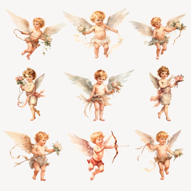 PSD vintage cherubs with floral accents