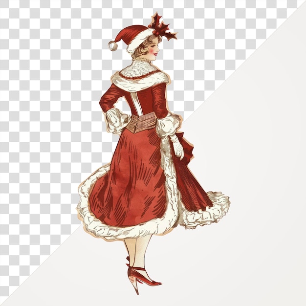 PSD vintage christmas woman illustration