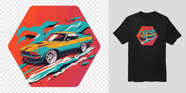 Vintage Classic Car TShirt Design for Apparel Printing with Retro Illustration and Vector Art