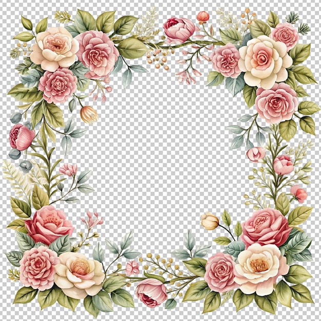 vintage floral frame on transparent background