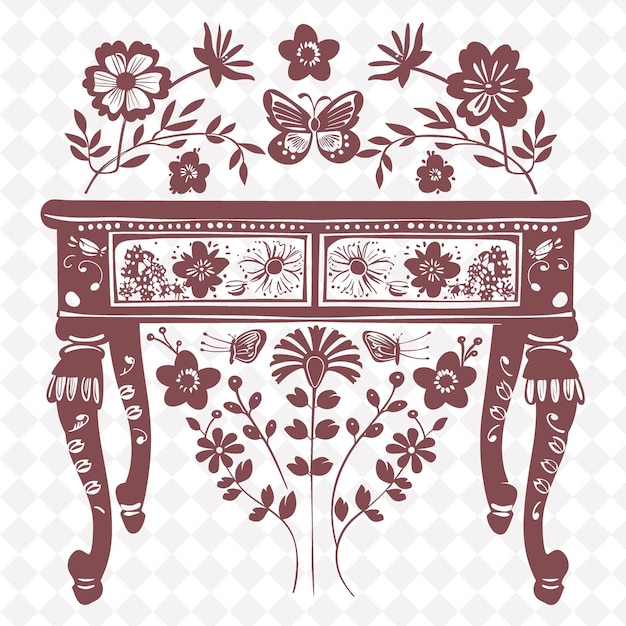 PSD a vintage furniture with flowers and butterflies on it