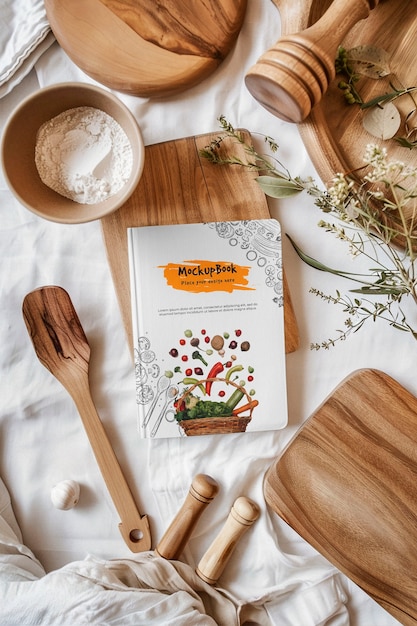 Vintage kitchen recipe book mockup design