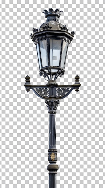 PSD vintage lamp post isolated against transparent backdrop in a vertical orientation