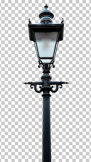 Vintage lamp post isolated against transparent backdrop in a vertical orientation