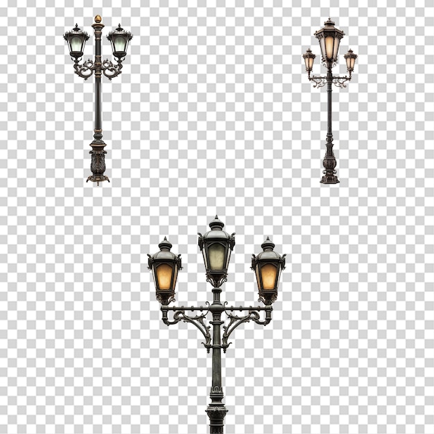 PSD vintage lamp post png set isolated on transparent background