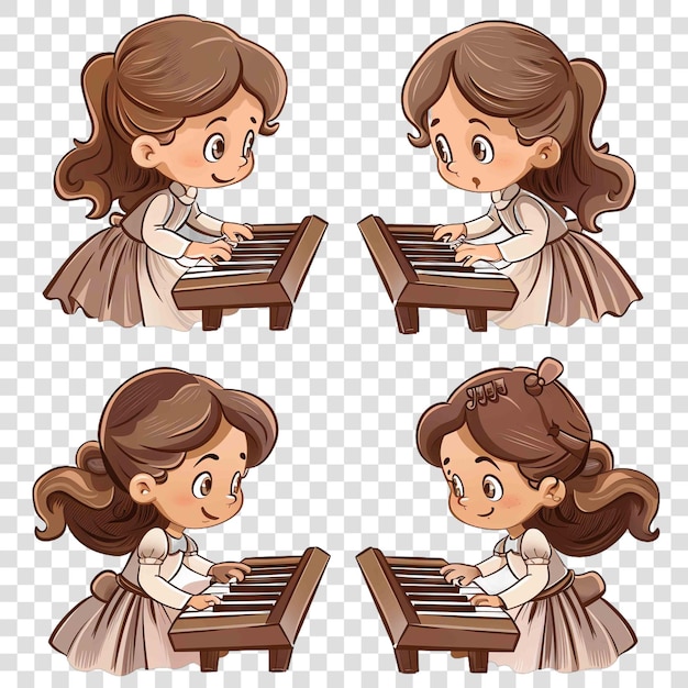 vintage little girl playing piano watercolor nurseryon transparent background