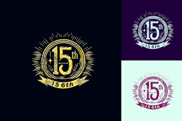 PSD vintage logo with text 15th emblem logo with a distressed te vector abstract design collections