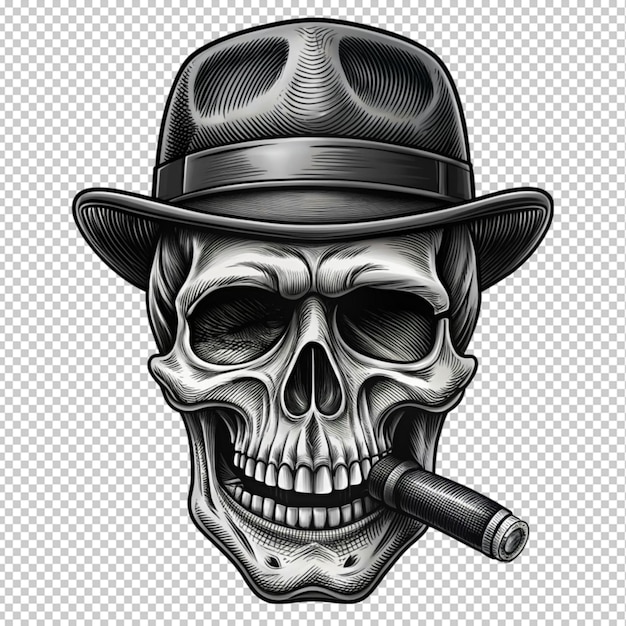 PSD vintage monochrome killer skull smoking cigar isolated png