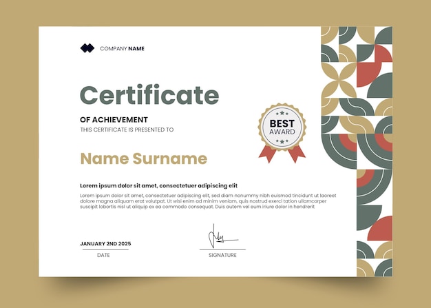 PSD vintage and mosaic certificate design template