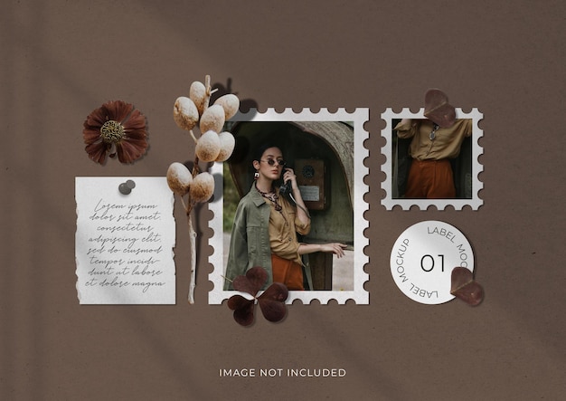 Vintage old postage photo frames moodboard mockup