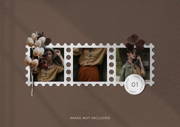 Vintage old postage photo frames moodboard mockup