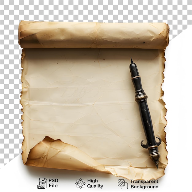 Vintage Pen on Aged Paper Isolated on Transparent Background