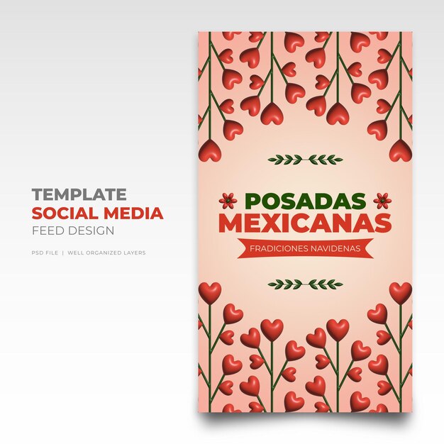 PSD vintage posadas mexicanas social media post with 3d render elements