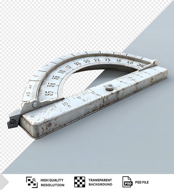 PSD a vintage protractor with a rusty metal finish isolated against a transparent background