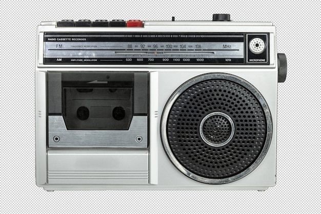 Vintage radio cassette recorder isolated on white