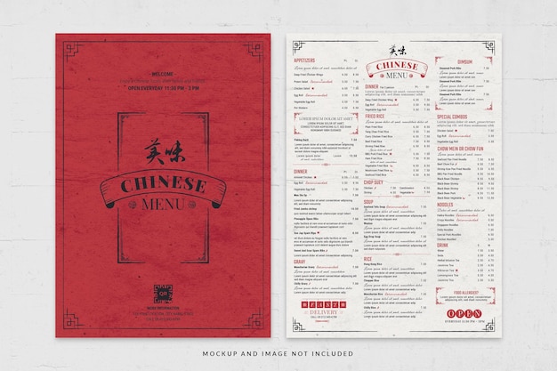 Vintage Red Chinese Food Cuisine Menu Flyer Template in PSD V4