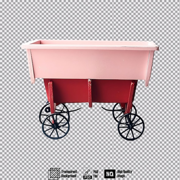 PSD vintage red wagon on plain studio background