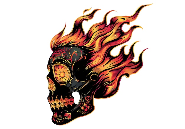 PSD vintage retro illustration of a burning skull