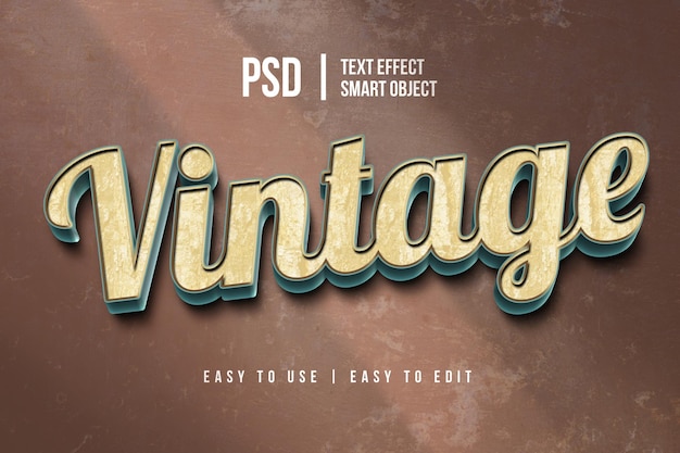 vintage retro text effect template with 3d style editable font effect