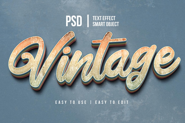 vintage retro text effect template with 3d style editable font effect