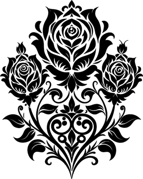 PSD vintage rose damask floral symmetry black stencil