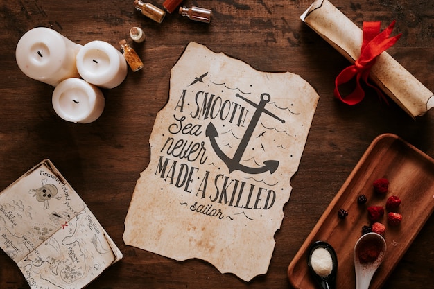 Vintage  sailing concept with spices and page