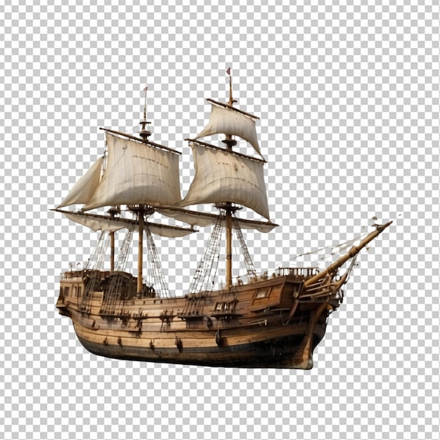 Vintage sailing ship isolated on checkered backdrop