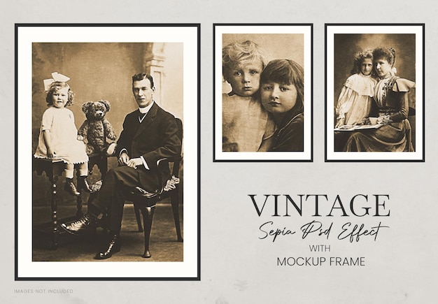 Vintage sepia Photo Effect with mockup frames