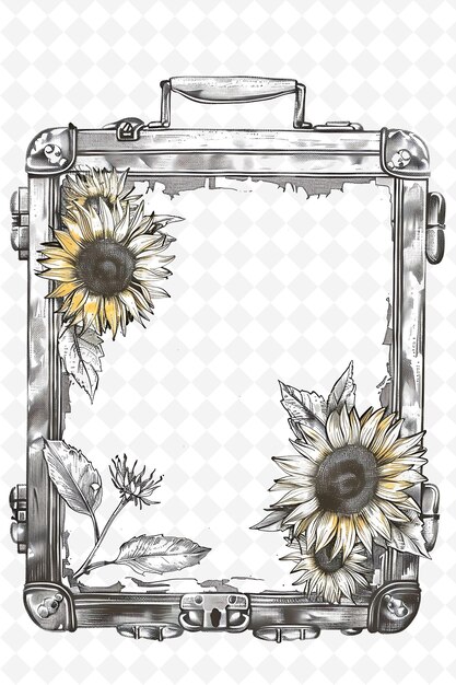 Vintage Suitcase Frame With Sunflower Flowers Vintage Postca Creative Vector Art Designs of Nature