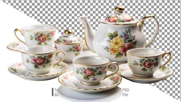 PSD vintage tea set isolated on transparent background