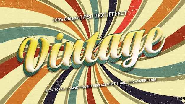 Vintage text effect with 3D style editable