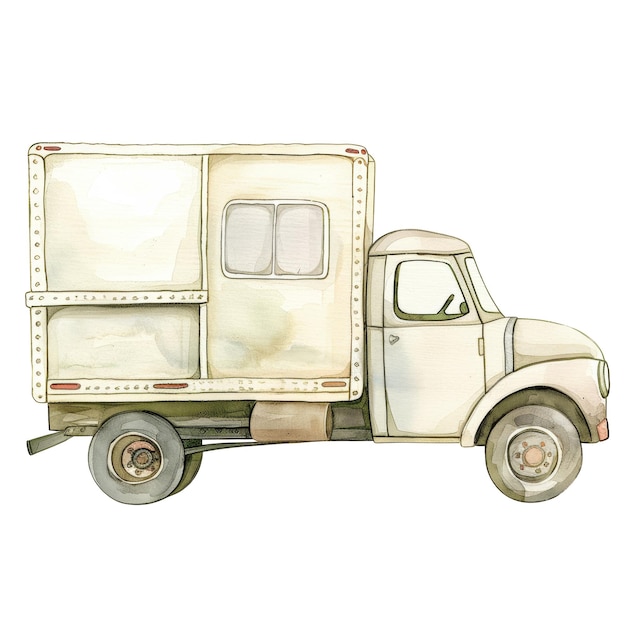 PSD vintage watercolor delivery truck illustration