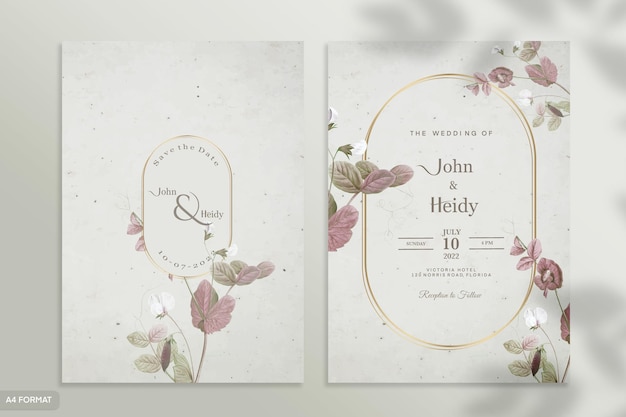 Vintage Wedding Invitation Template with Brown Flower