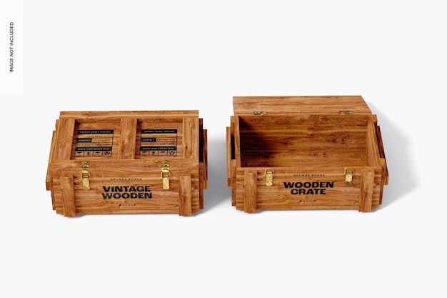 Vintage Wooden Crates Mockup, Opened and Closed