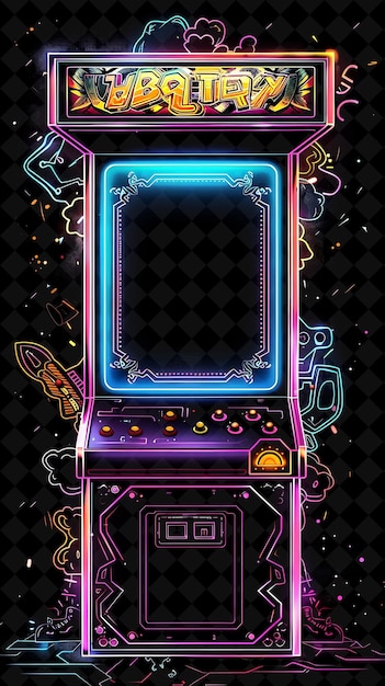 Virtual Reality Arcade Arcane Frame With Retro Arcade Machin Neon Color Frame Y2K Collection