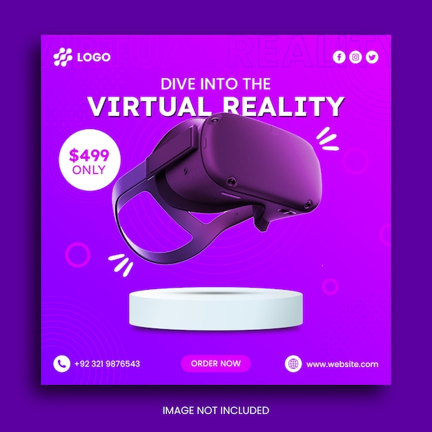 virtual reality headset with colourful background instagram facebook and social media post