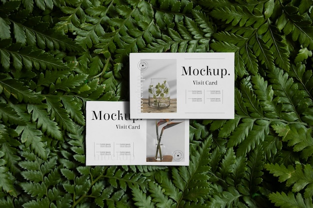 Visit card mock-up with green plants