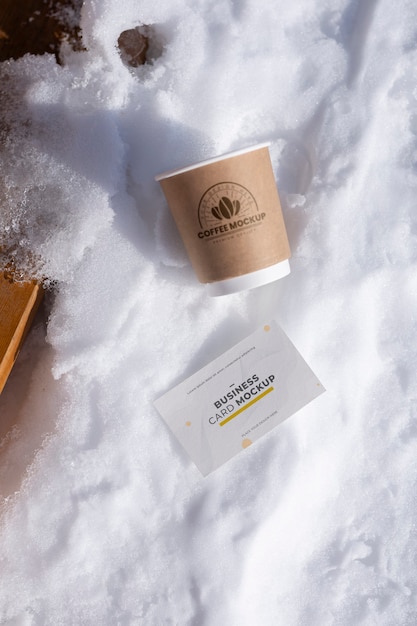 Visit card mockup outdoor in snow