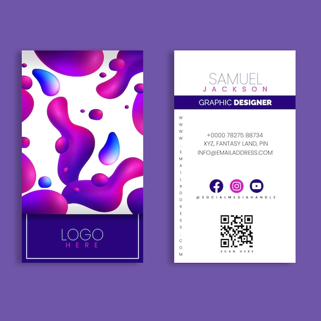 PSD visiting card template with liquid abstract shapes in vertical design