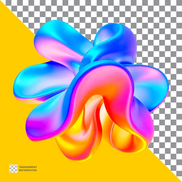 Vivid Abstract 3D Shape with Dynamic Rainbow Colors on Transparent Background