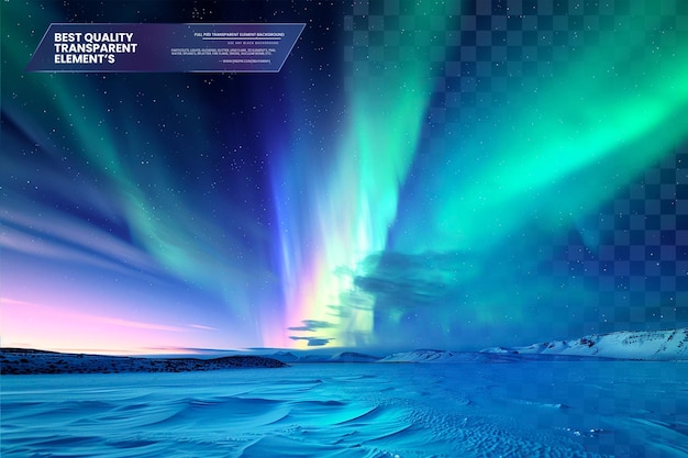 Vivid Aurora Borealis Over Snowy Landscape on Transparent Background