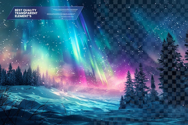 Vivid Aurora Borealis Over Snowy Landscape on Transparent Background