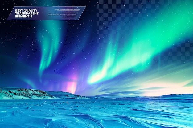 Vivid Aurora Borealis Over Snowy Landscape on Transparent Background