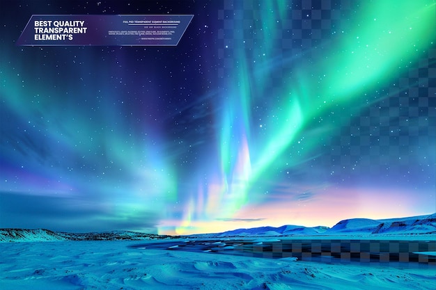 Vivid Aurora Borealis Over Snowy Landscape on Transparent Background