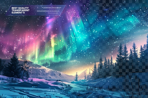 PSD vivid aurora borealis over snowy landscape on transparent background