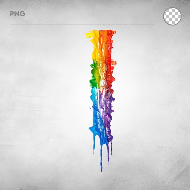 PSD vivid cascades rainbow paint pouring down the wall isolated on transparent background